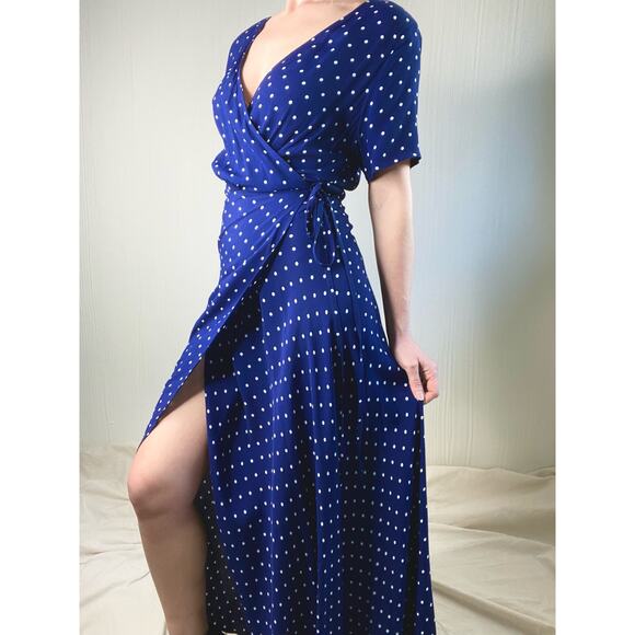 AUGUSTE THE LABEL "Lilly" Navy Blue Polka Dot Maxi Wrap Dress US 4 - Picture 9 of 13